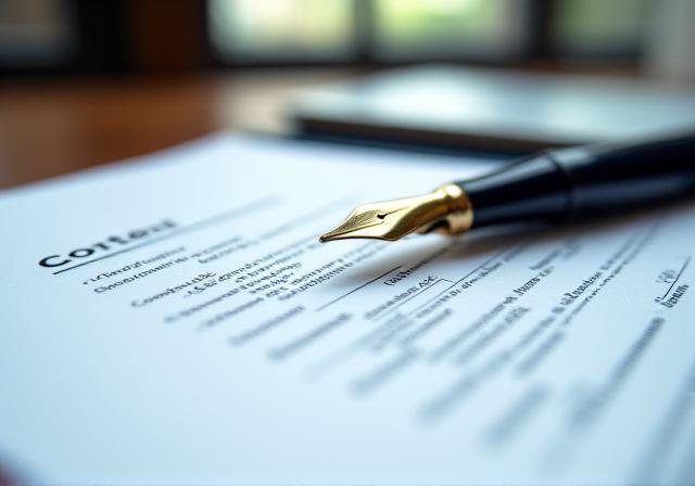 Contract documents on a wooden desk