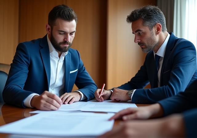Legal professionals negotiating a commercial agreement